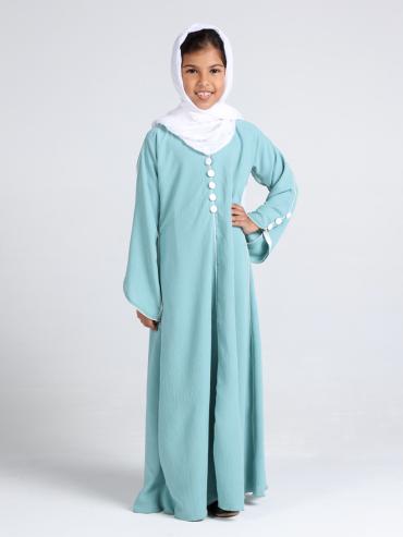 Bulk Kids Abaya with White Piping and Show Buttons on the Front and Sleeves 