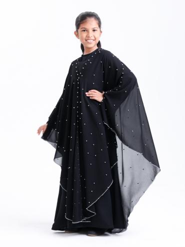 Bulk Black Kids Hooded Modest Dress with Pearl Work on the Shrug