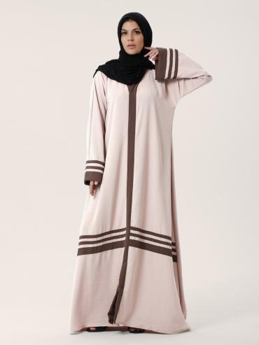 Bulk Trendy Abaya with Band Work on the Front and Sleeves in Almond 