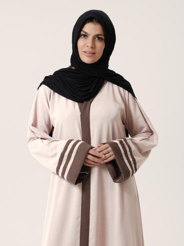 Bulk Trendy Abaya with Band Work on the Front and Sleeves in Almond 
