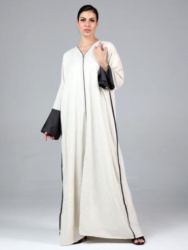 Bulk Stylish Linen Abaya In Off White