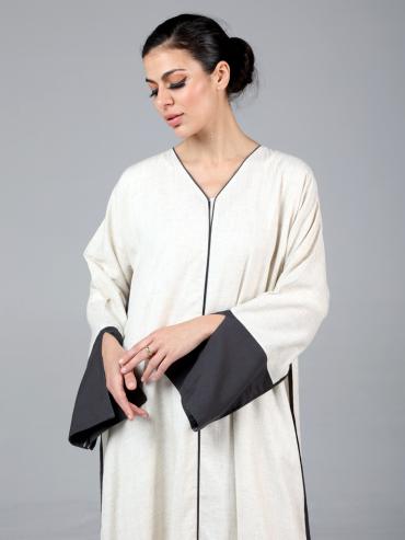 Bulk Stylish Linen Abaya In Off White