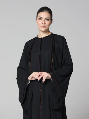 Bulk FrontOpen Abaya with Velvet Piping Design