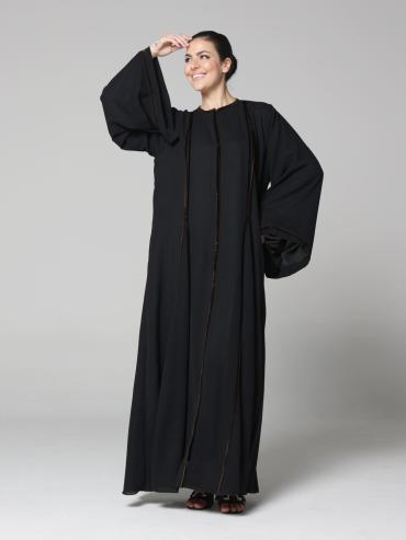 Bulk FrontOpen Abaya with Velvet Piping Design