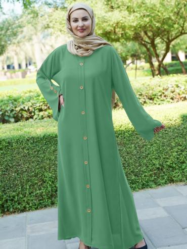 Bulk CEY Abaya With Beige Piping And Show Buttons on the Front And Sleeves In Mint
