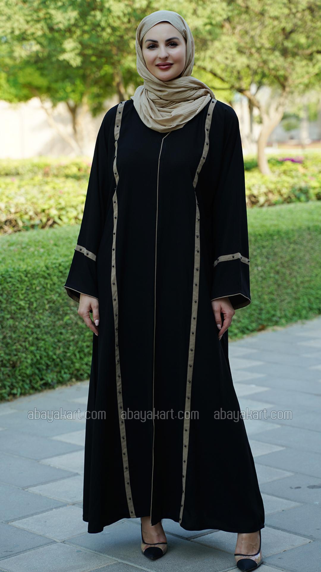 Bulk Abaya with Pearl work and Piping on the Front and Sleeves