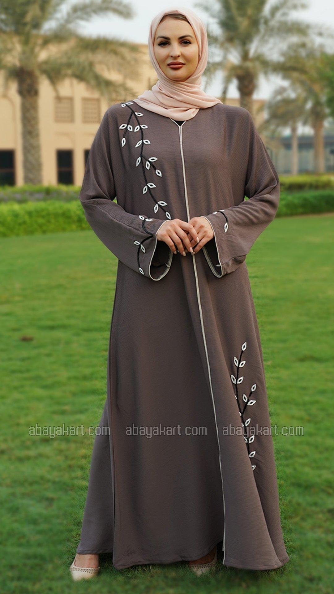Bulk Brown Zoom Abaya with Piping and Crystal Handwork