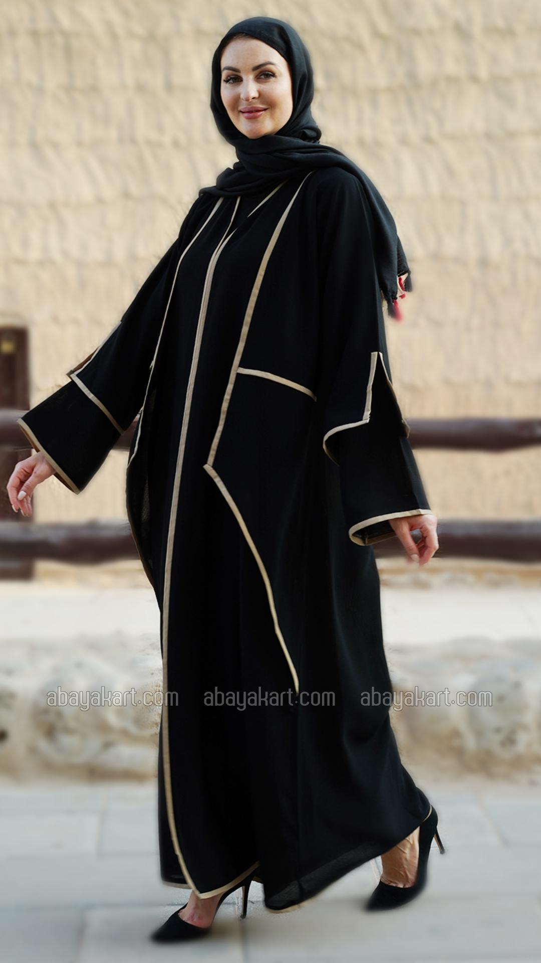 Bulk Black Abaya with an Attached Shrug and DoubleLayered Sleeves