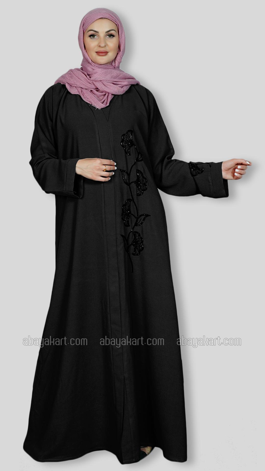 Bulk Masha Crepe simple Abaya with Crystal Handwork in Black