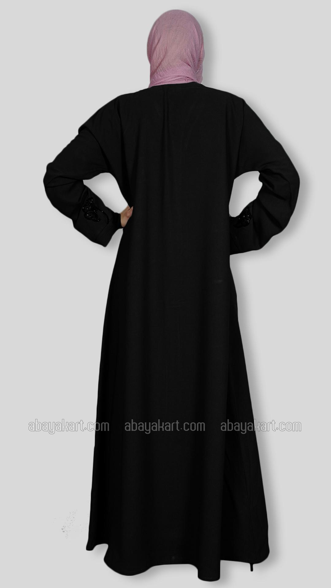 Bulk Masha Crepe simple Abaya with Crystal Handwork in Black