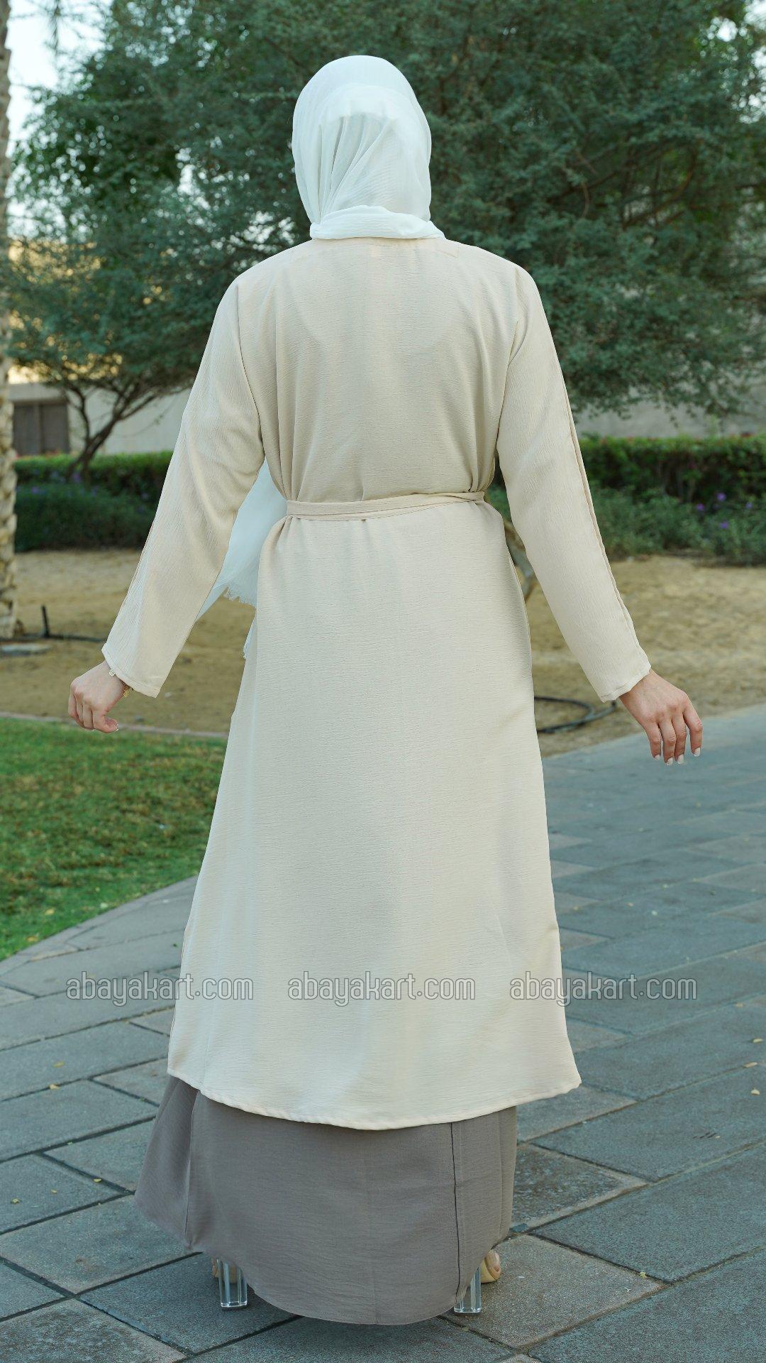 Bulk CEY Modest Dress with a Shrug and Belt in Cream and Brown