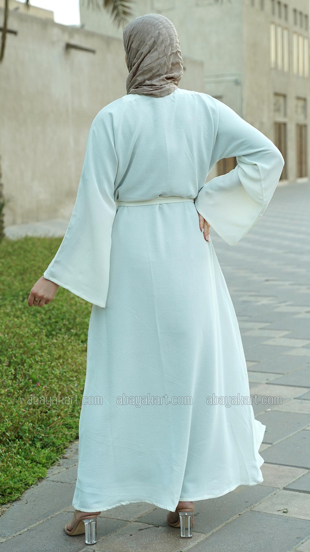 Bulk CEY Modest Dress with a Shrug Show Buttons and a Belt in Offwhite and Brown
