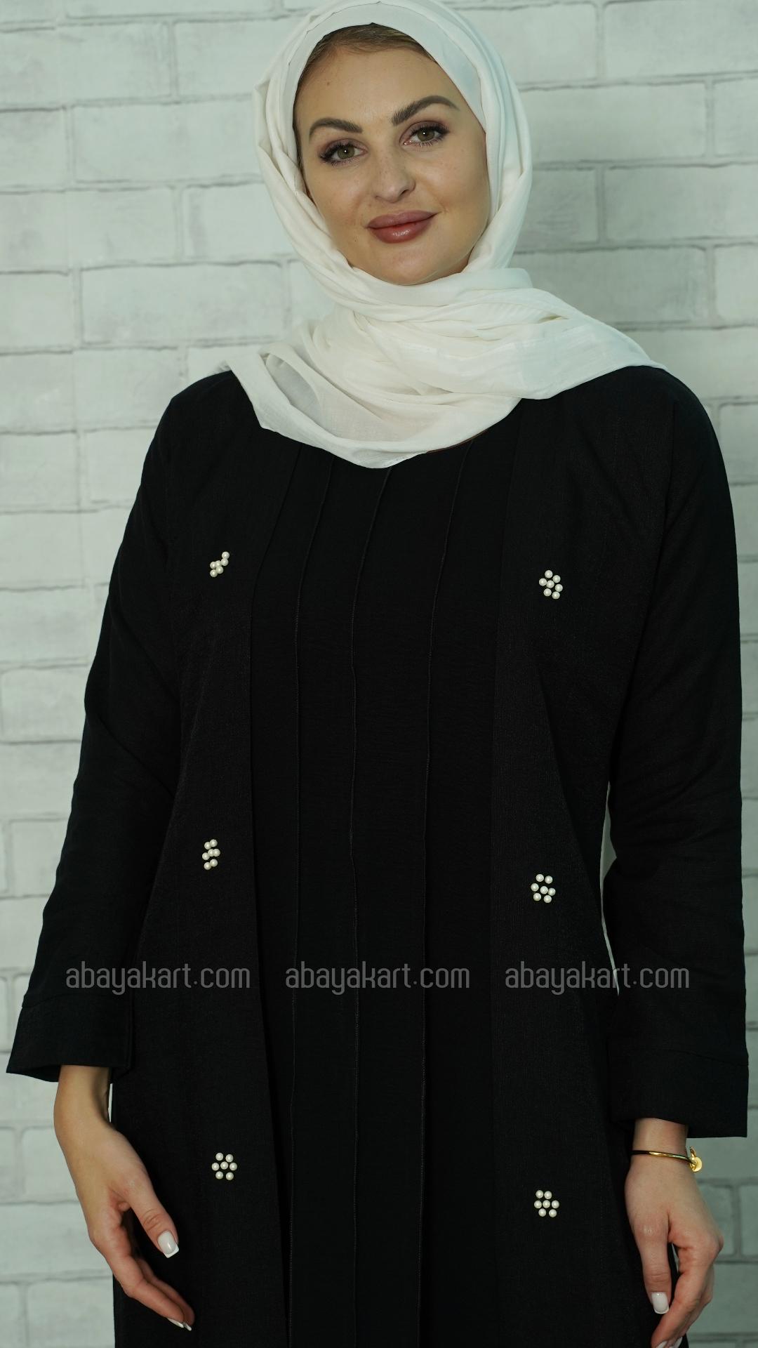Bulk Black CEY Modest Dress with a Shrug and Pearl Work on the Front