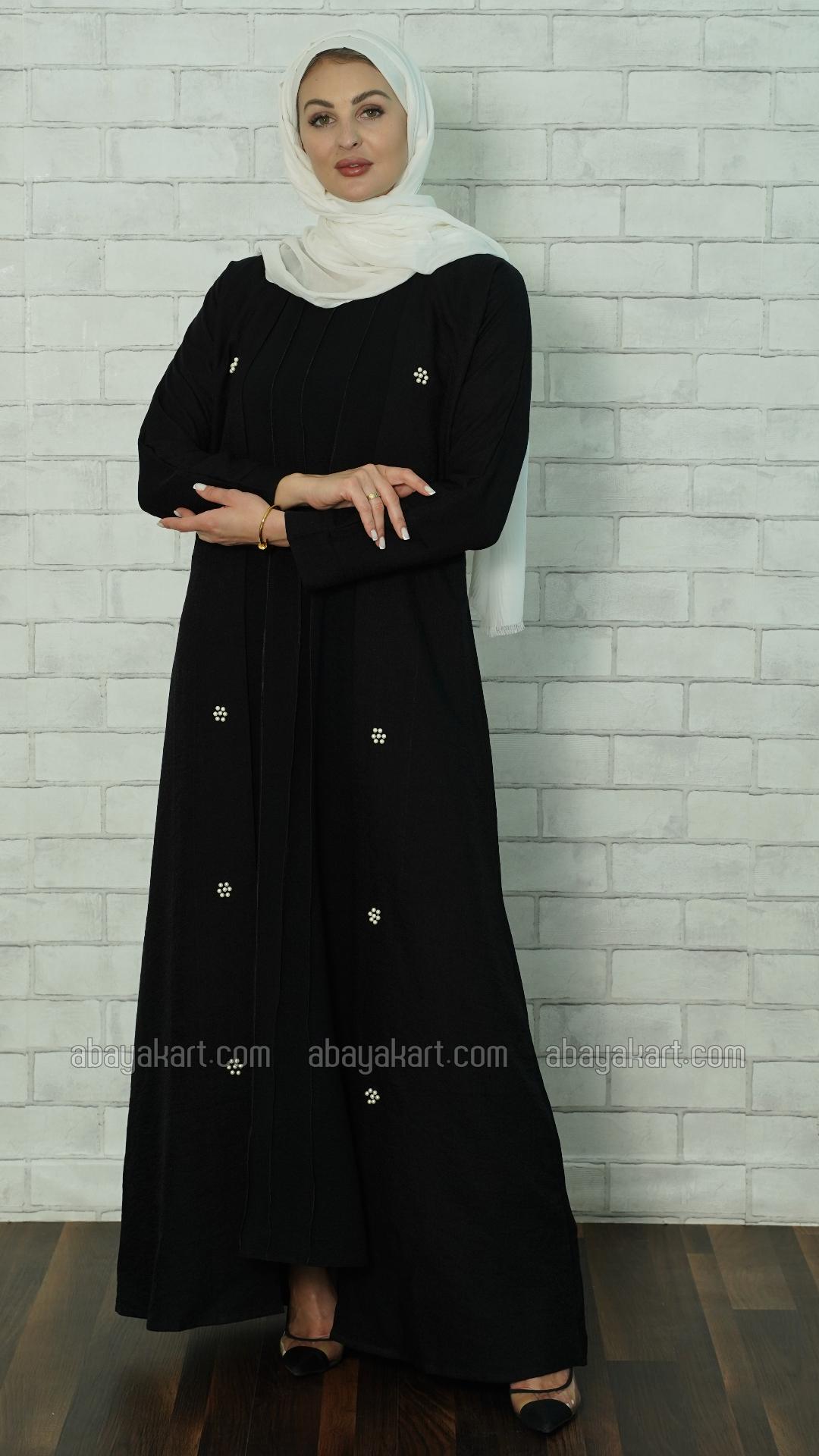 Bulk Black CEY Modest Dress with a Shrug and Pearl Work on the Front