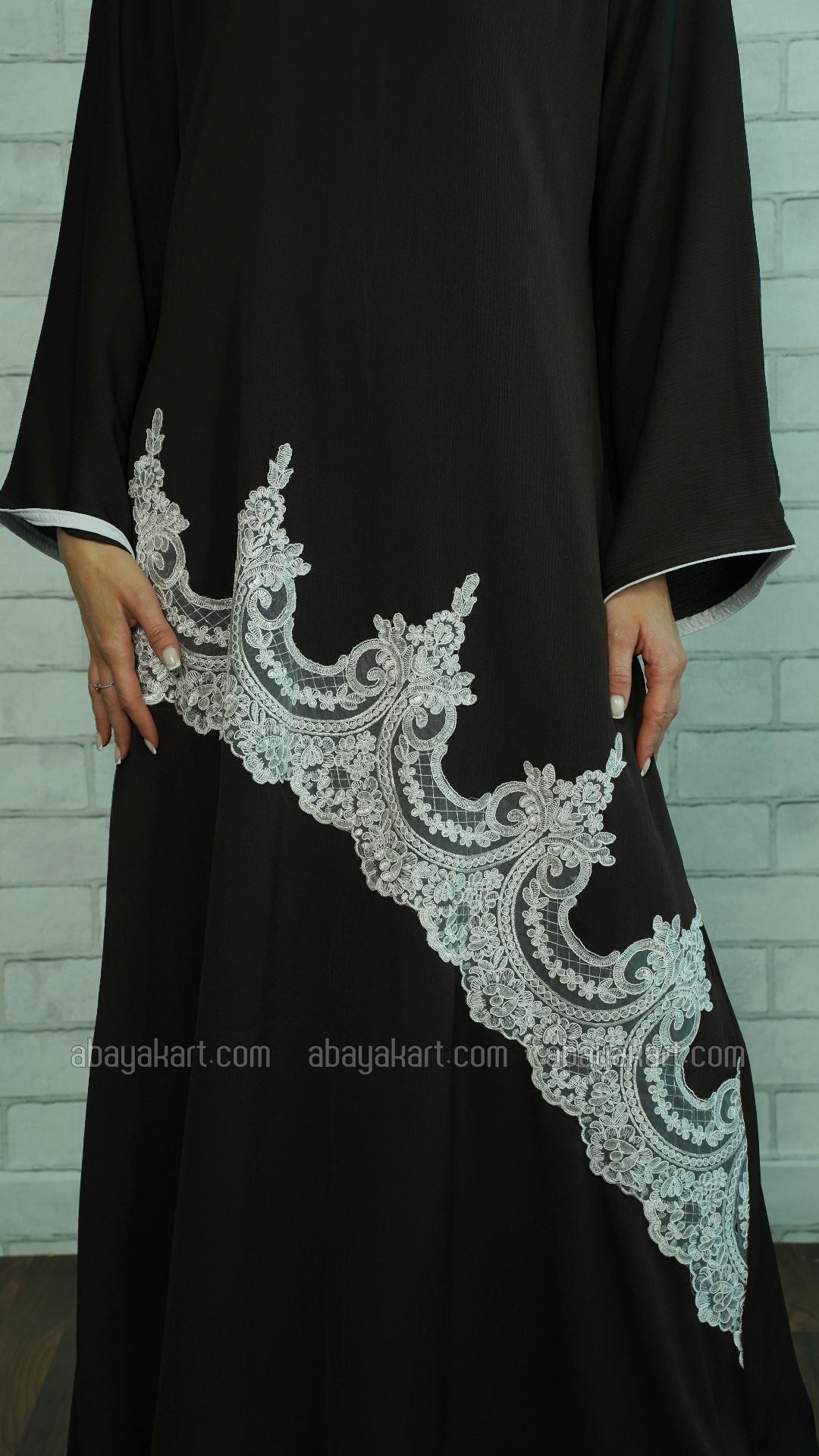 Bulk Dark Coffee Abaya with Elegant White Lacework