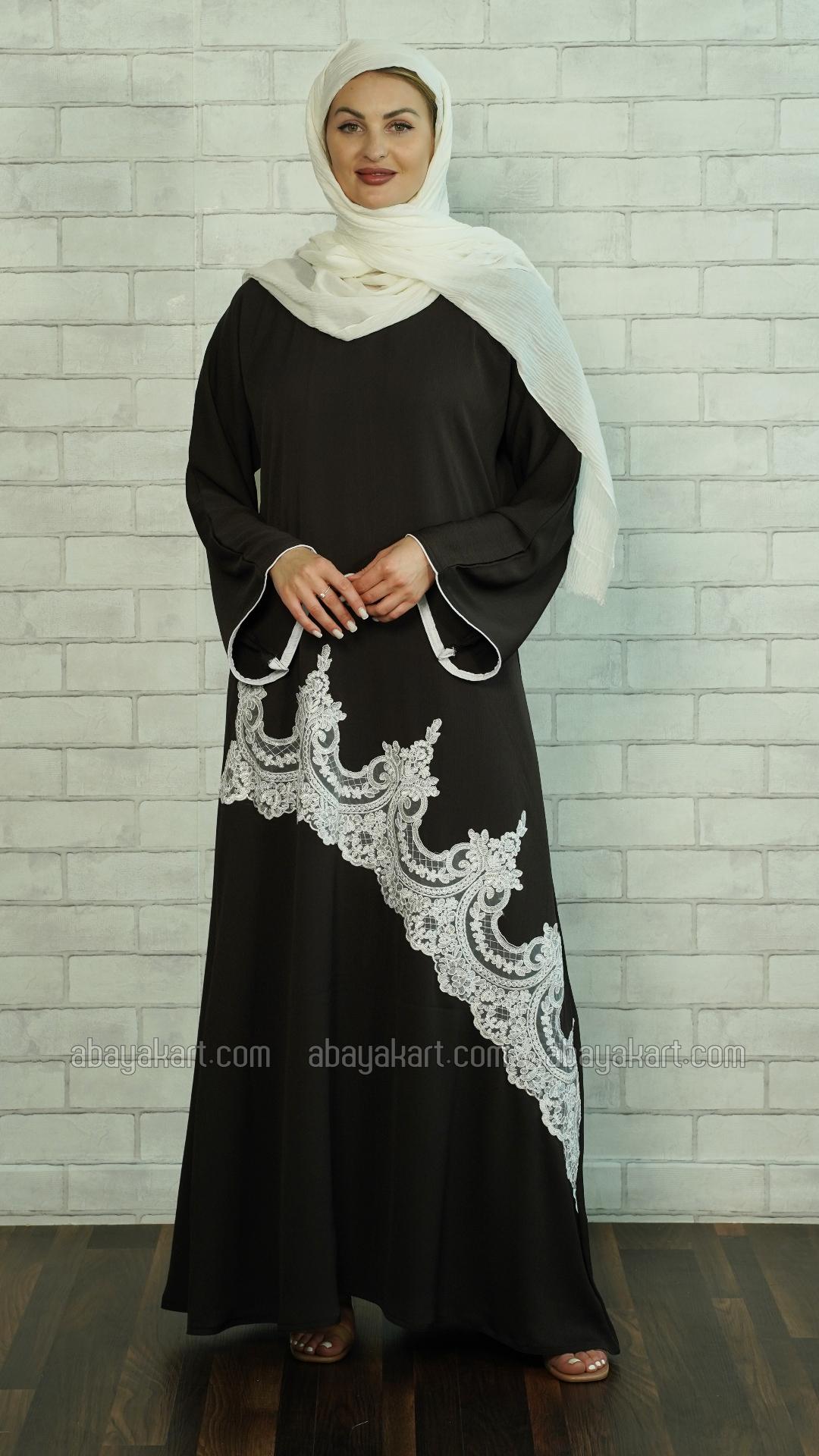 Bulk Dark Coffee Abaya with Elegant White Lacework
