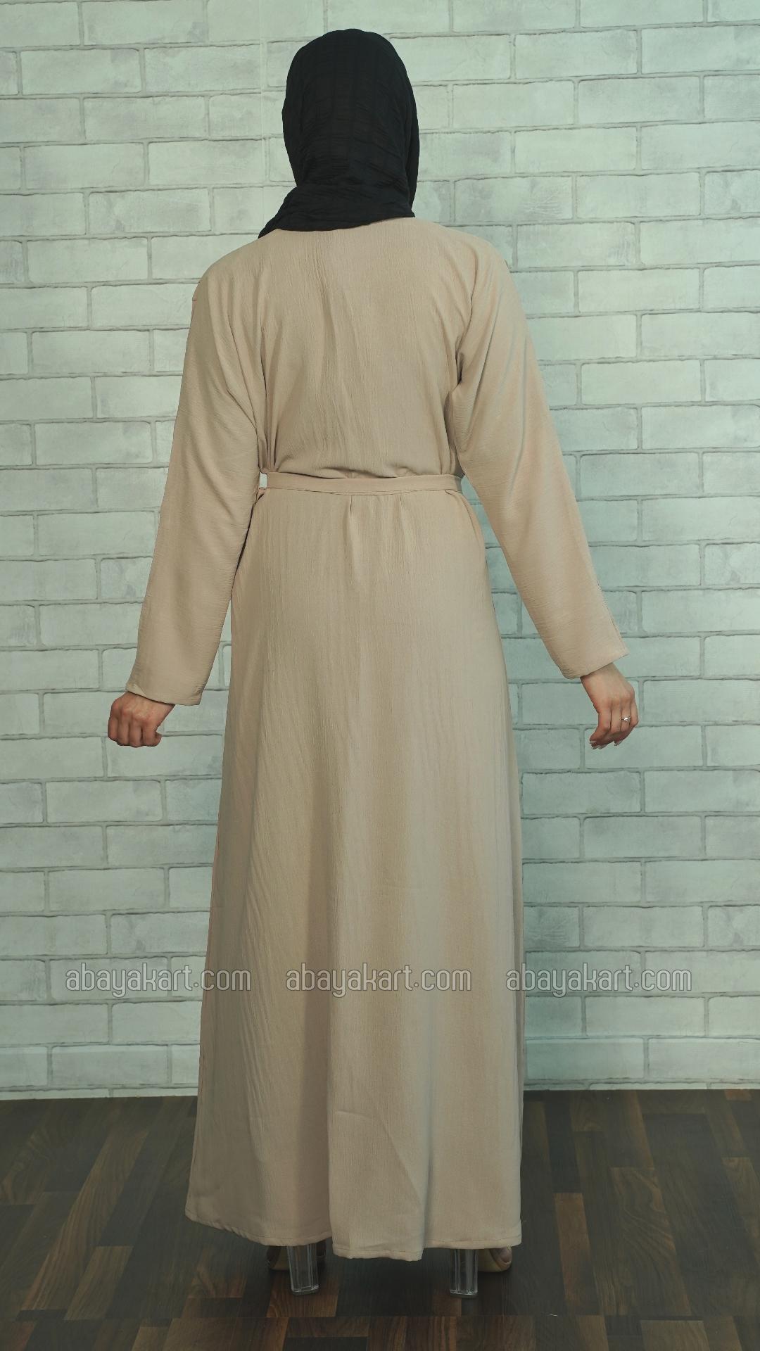 Bulk CEY Modest Dress With Shrug And Crystal Hand Work On Front With Belt In Almond And Black