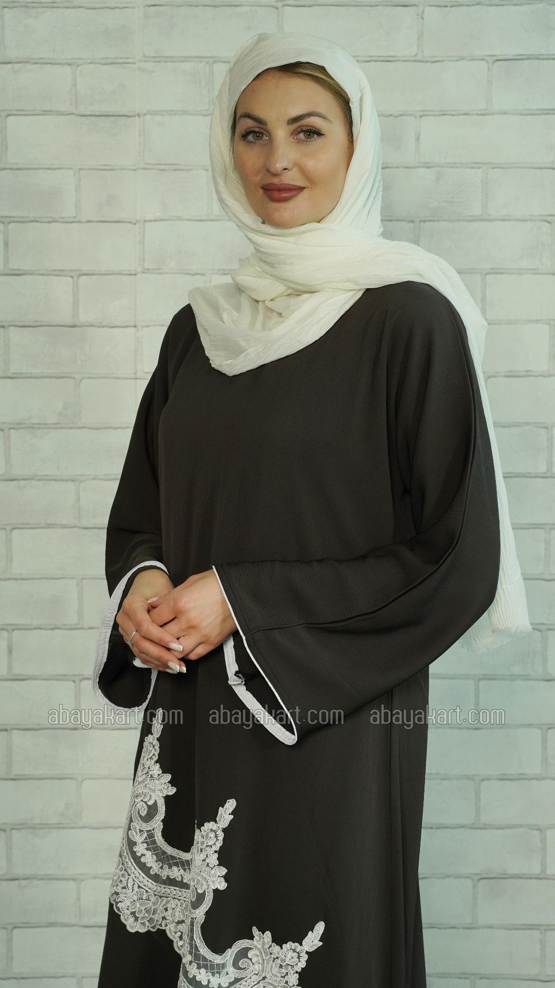 Bulk Dark Coffee Abaya with Elegant White Lacework