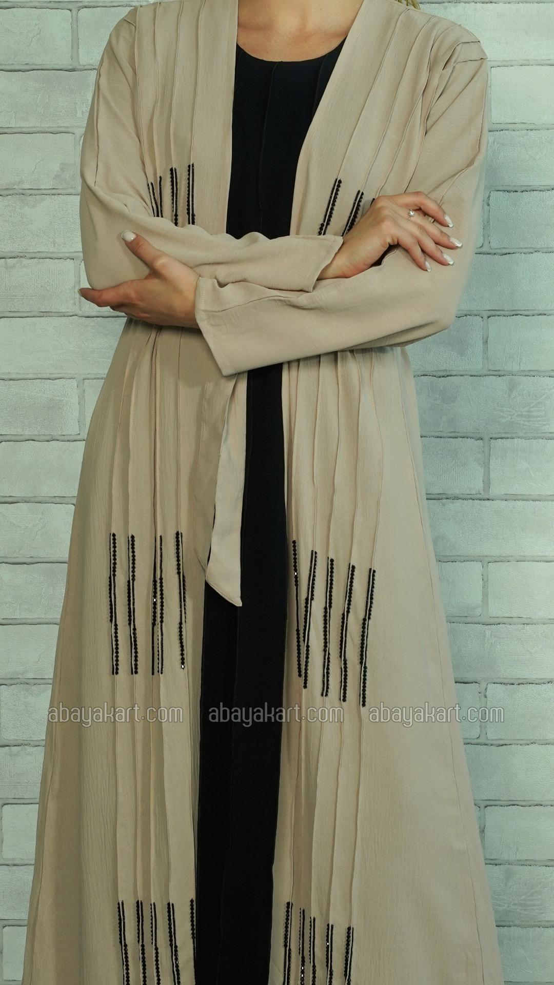 Bulk CEY Modest Dress With Shrug And Crystal Hand Work On Front With Belt In Almond And Black