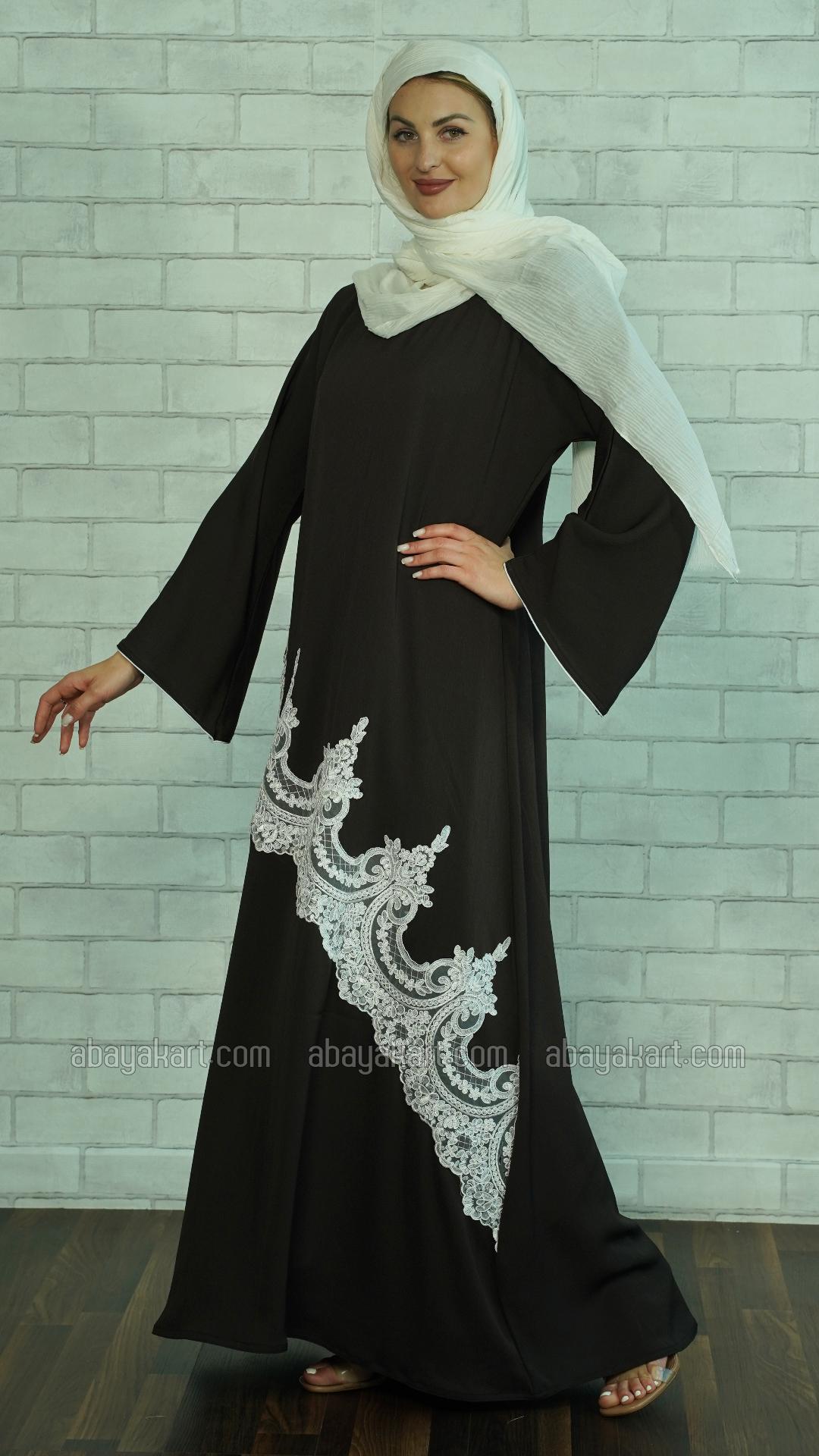 Bulk Dark Coffee Abaya with Elegant White Lacework