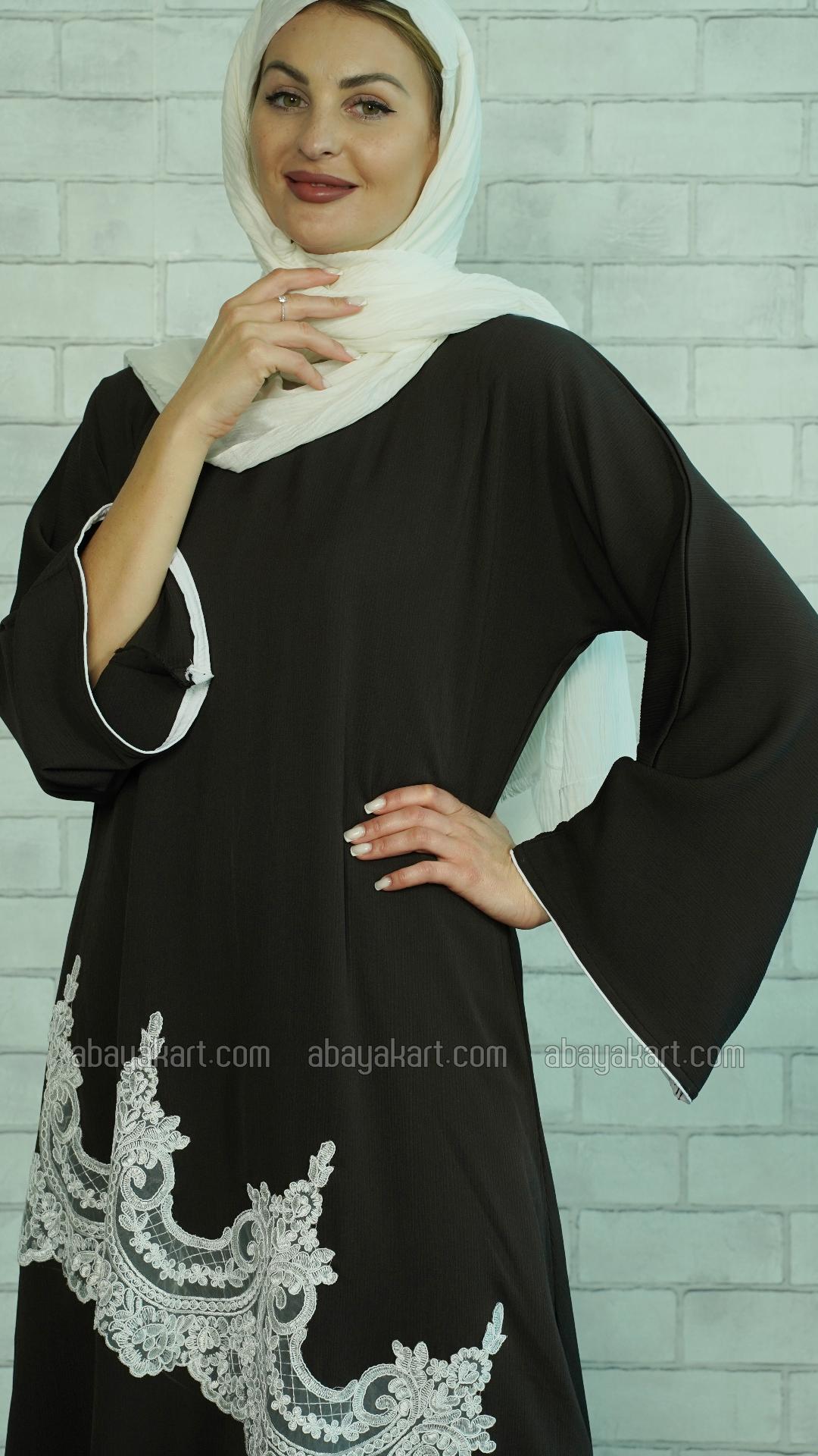 Bulk Dark Coffee Abaya with Elegant White Lacework