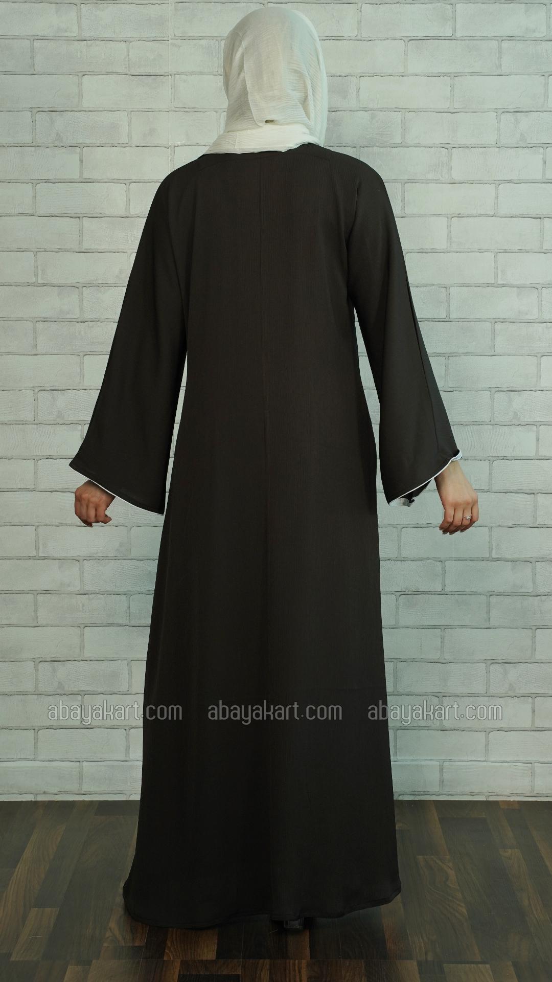 Bulk Dark Coffee Abaya with Elegant White Lacework