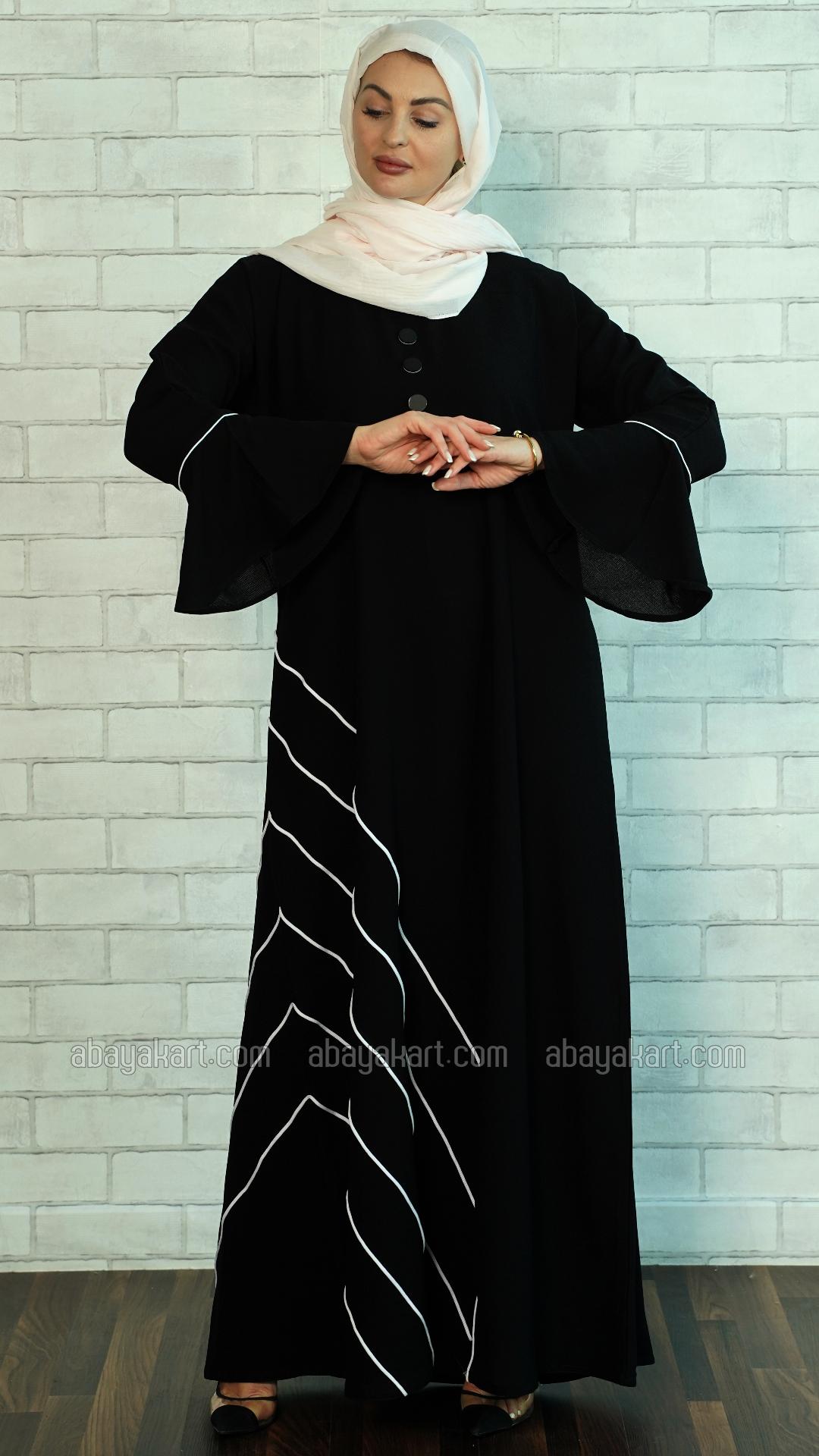 Bulk Black Abaya with Dori work and a Show Button on the Front