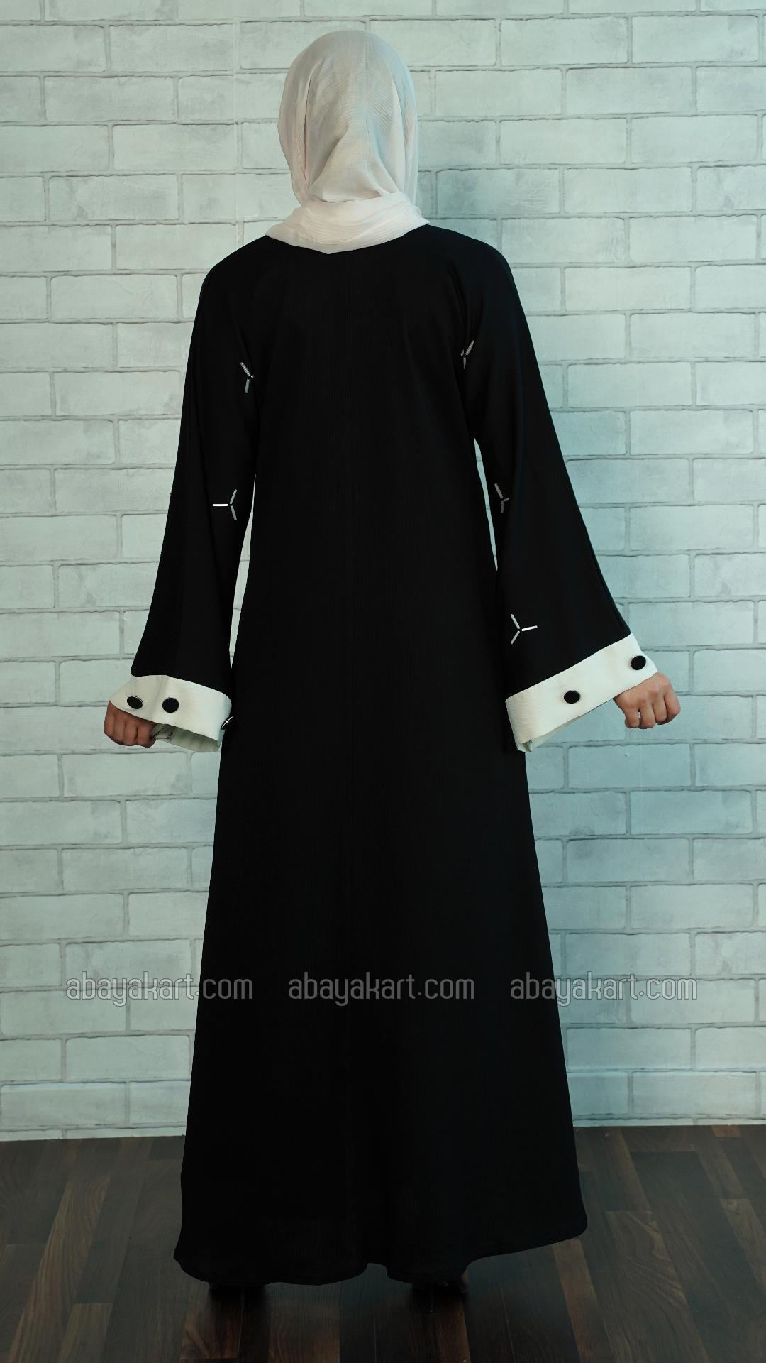 Bulk Zoom Simple Abaya with Crystal Handwork on the Front and Sleeves in Black and White