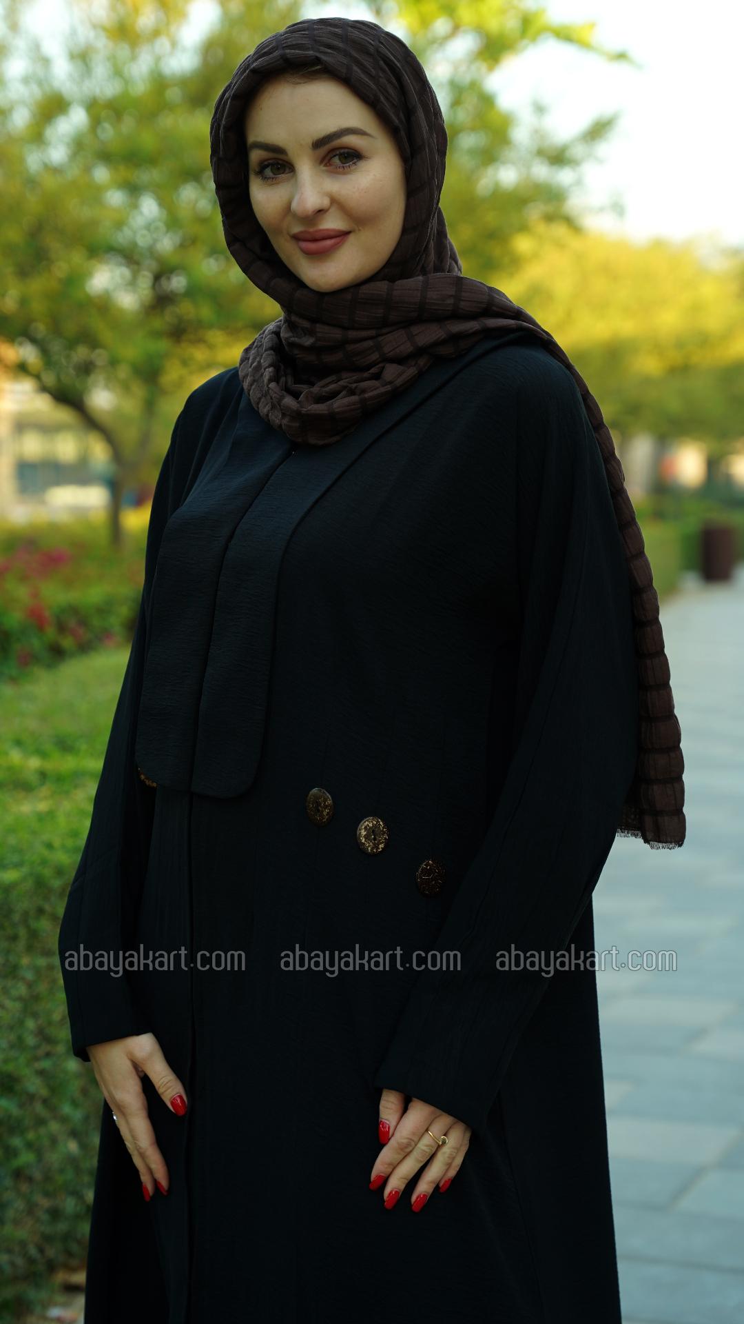 Bulk Black FrontOpen Modest Dress with Show Buttons on the Front