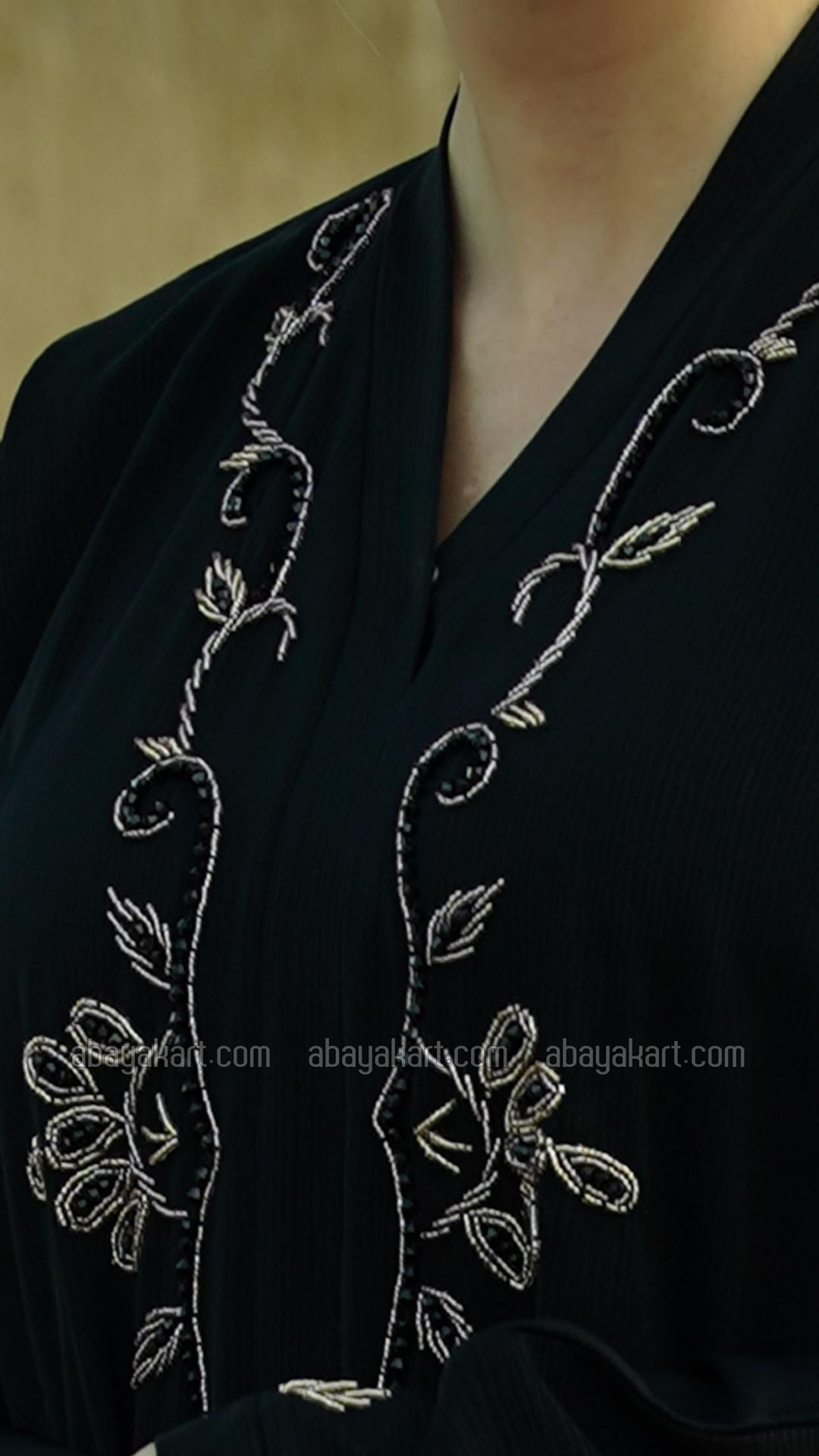 Bulk Zoom Modest Dress with Crystal Handwork on the Front and Sleeves in Black