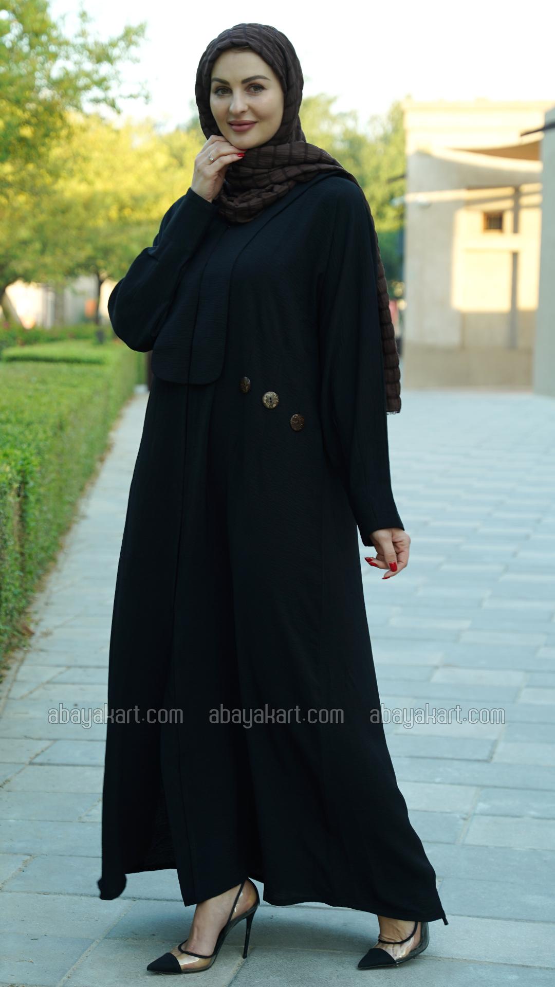 Bulk Black FrontOpen Modest Dress with Show Buttons on the Front