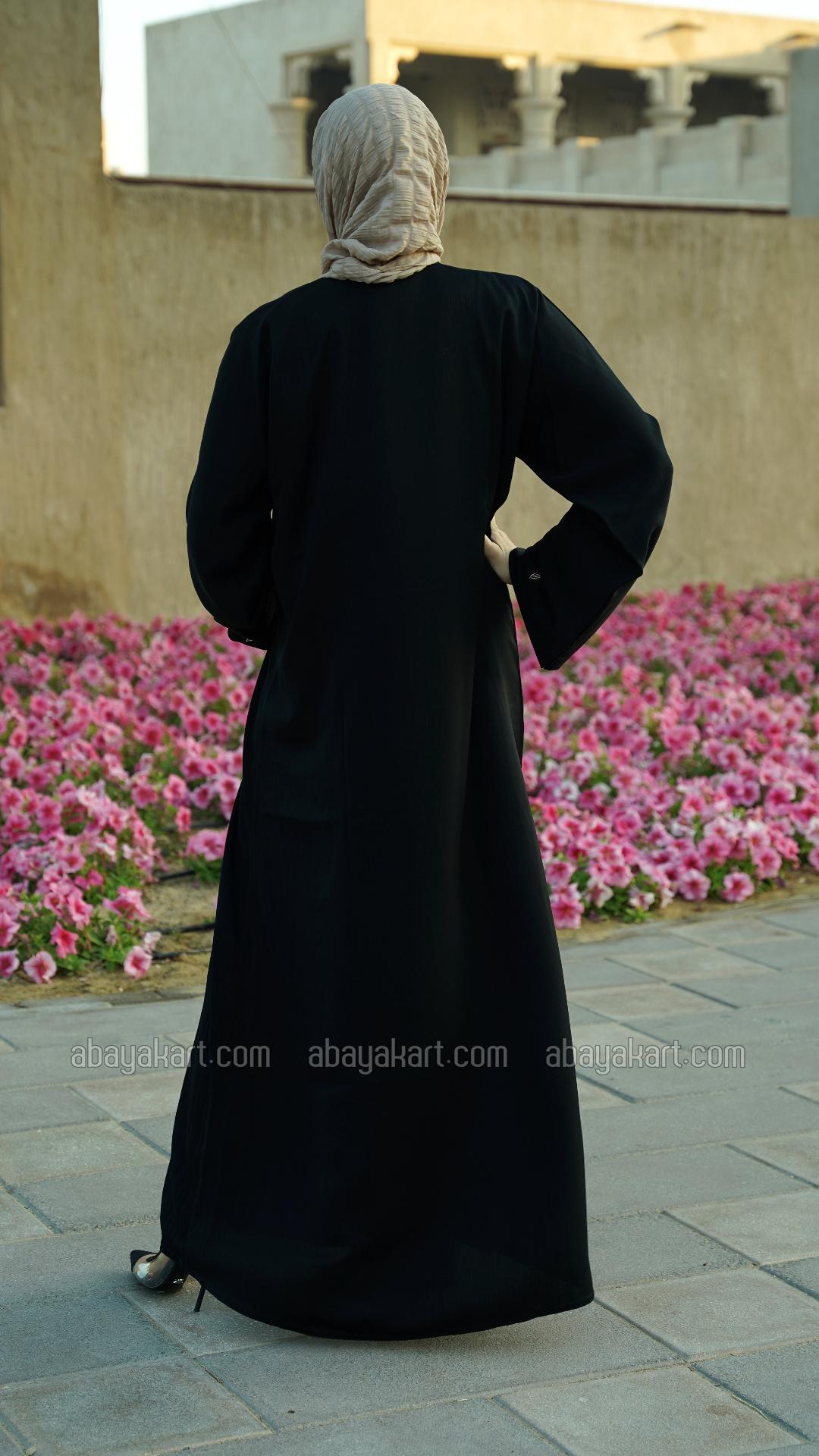 Bulk Zoom Modest Dress with Crystal Handwork on the Front and Sleeves in Black