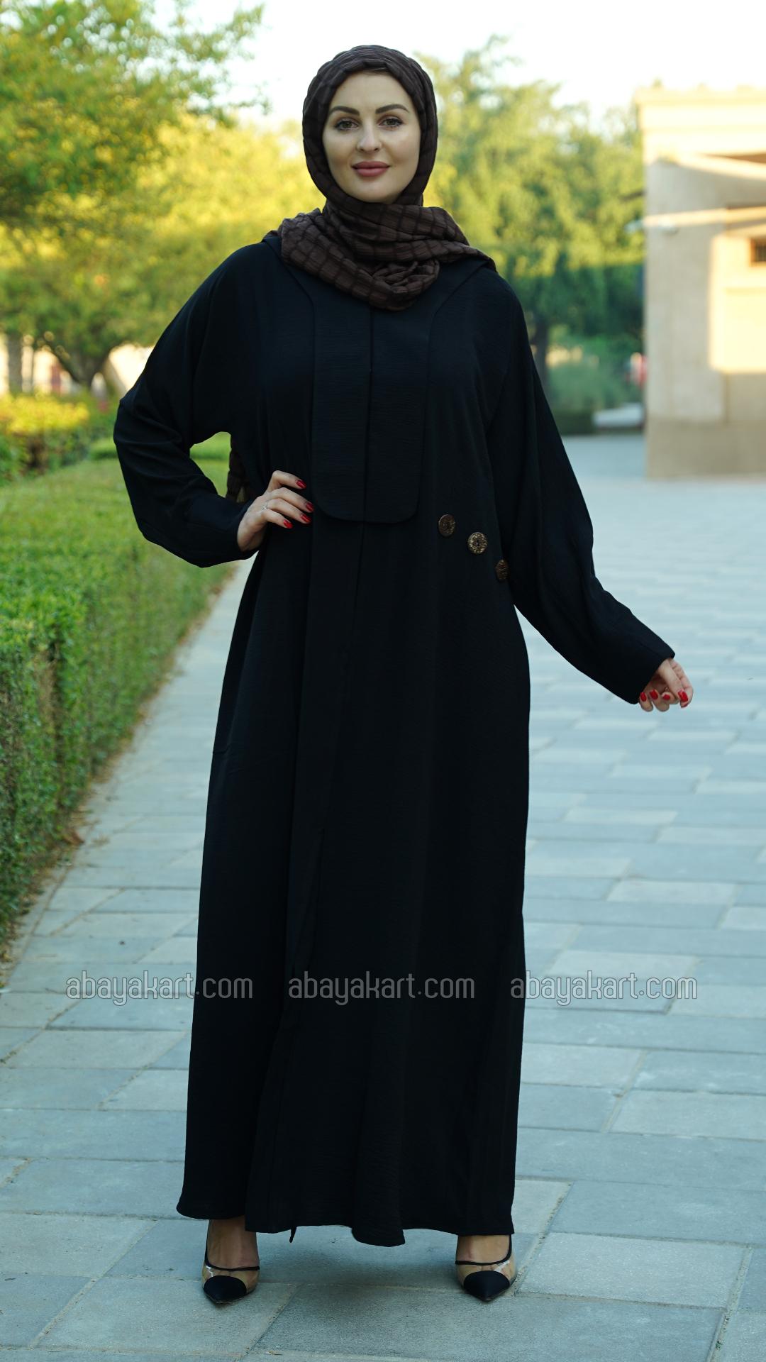 Bulk Black FrontOpen Modest Dress with Show Buttons on the Front