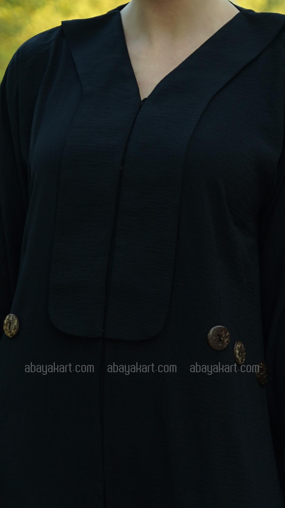 Bulk Black FrontOpen Modest Dress with Show Buttons on the Front