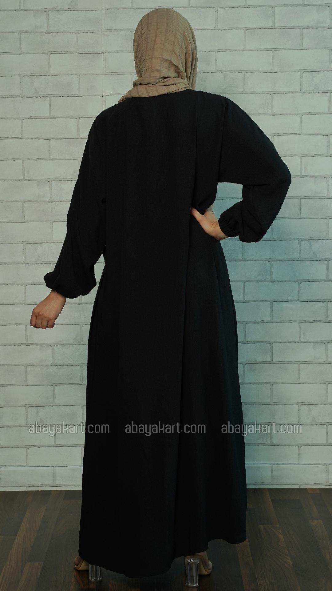 Bulk Modest Dress with Two Side Pockets and Show Buttons on the Front in Black