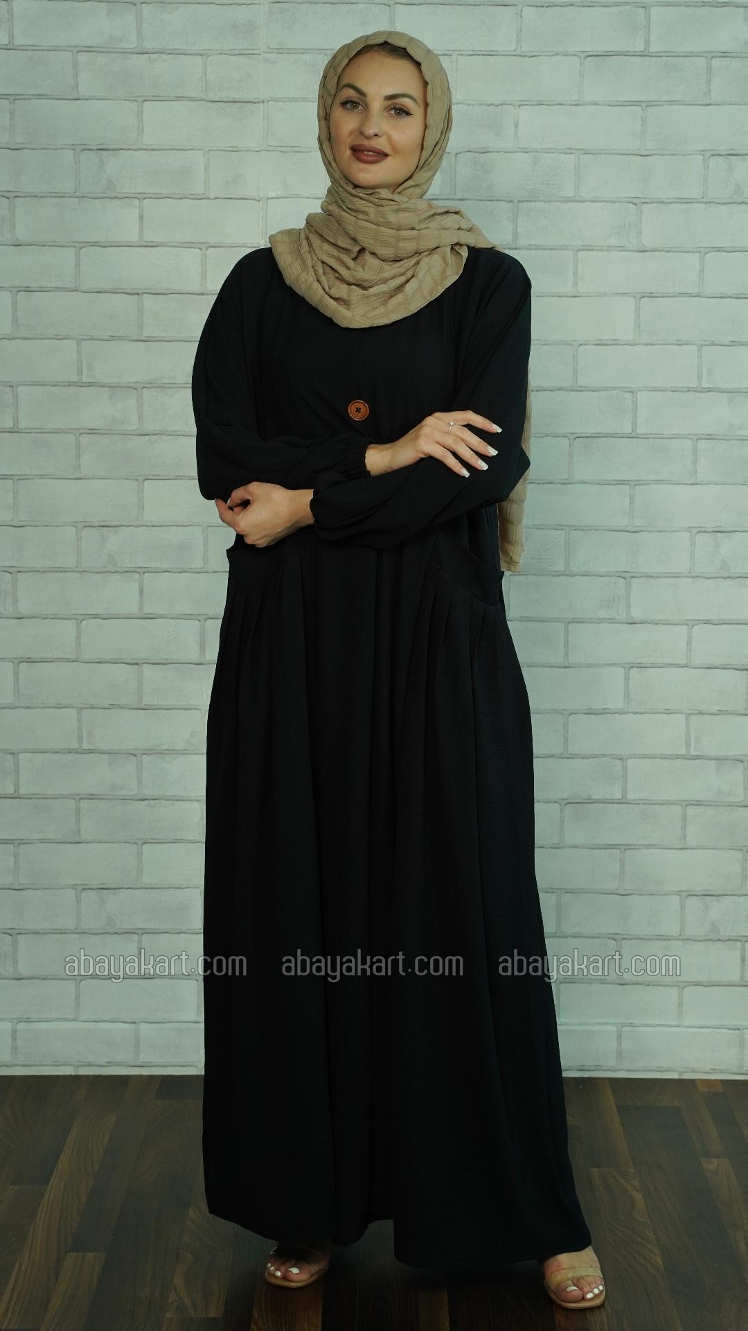 Bulk Modest Dress with Two Side Pockets and Show Buttons on the Front in Black