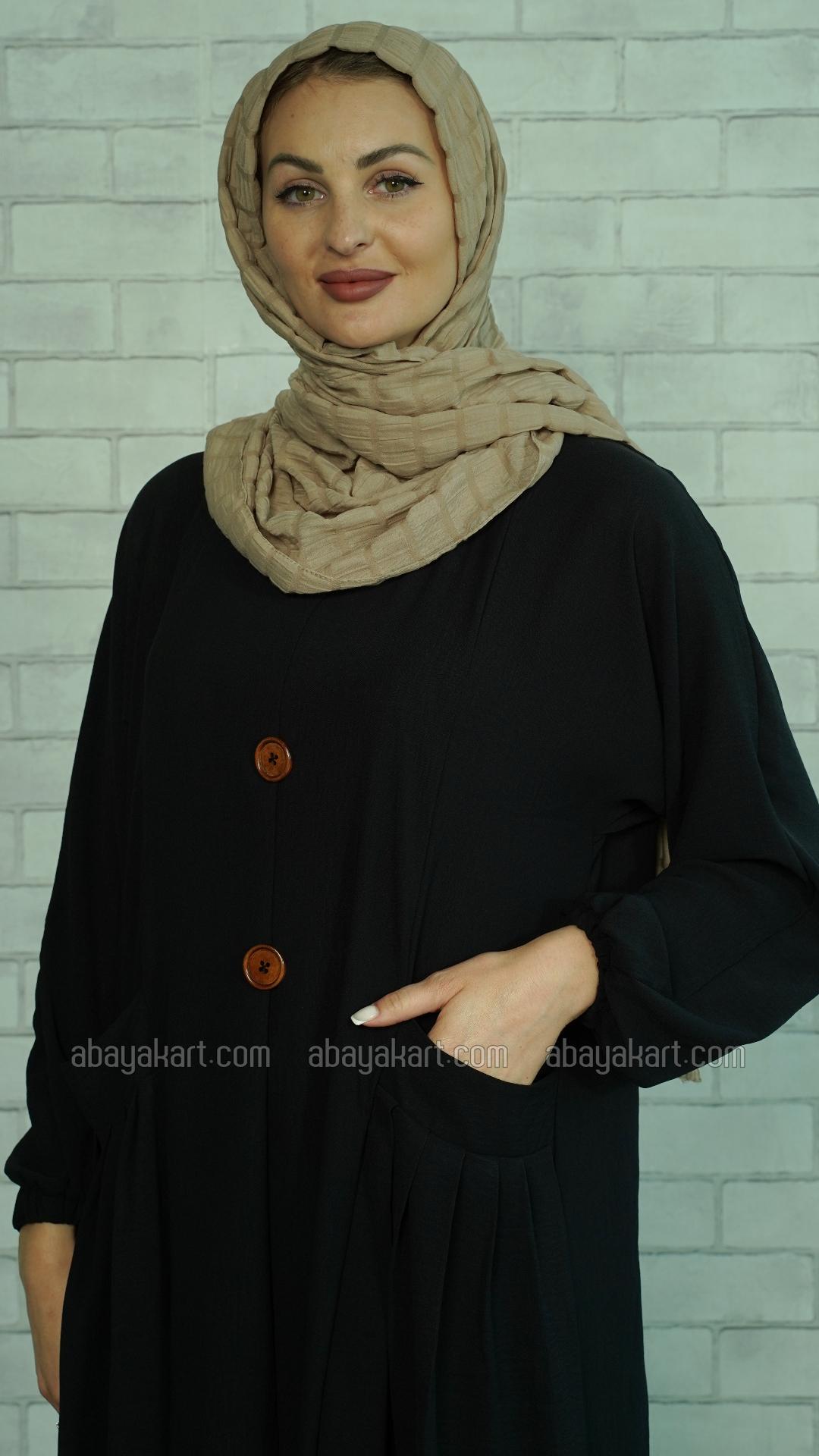 Bulk Modest Dress with Two Side Pockets and Show Buttons on the Front in Black