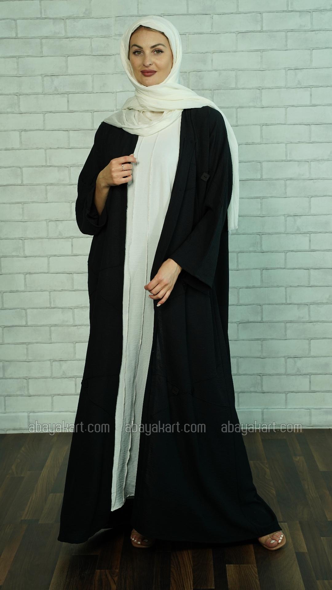 Bulk CEY Modest Dress with a Shrug and Black Show Buttons on the Front in OffWhite and Black