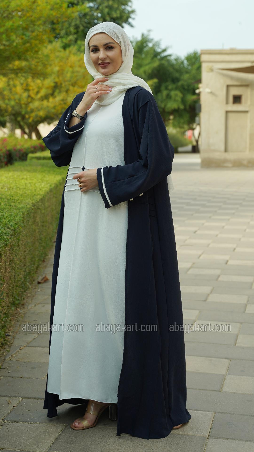 Bulk CEY Modest Dress with a Shrug and Show Button in OffWhite and Navy Blue