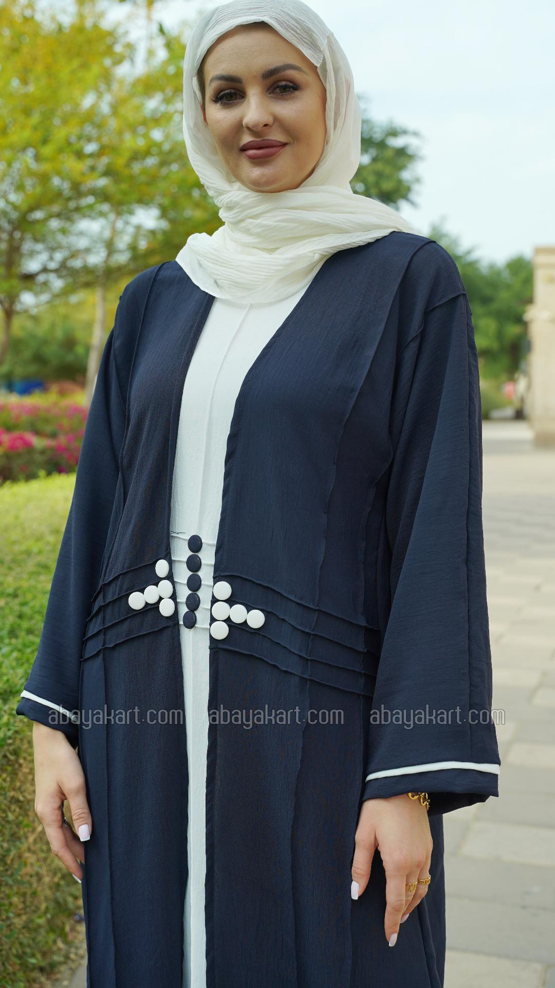 Bulk CEY Modest Dress with a Shrug and Show Button in OffWhite and Navy Blue