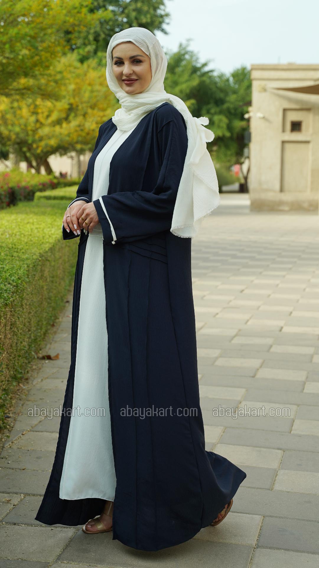 Bulk CEY Modest Dress with a Shrug and Show Button in OffWhite and Navy Blue