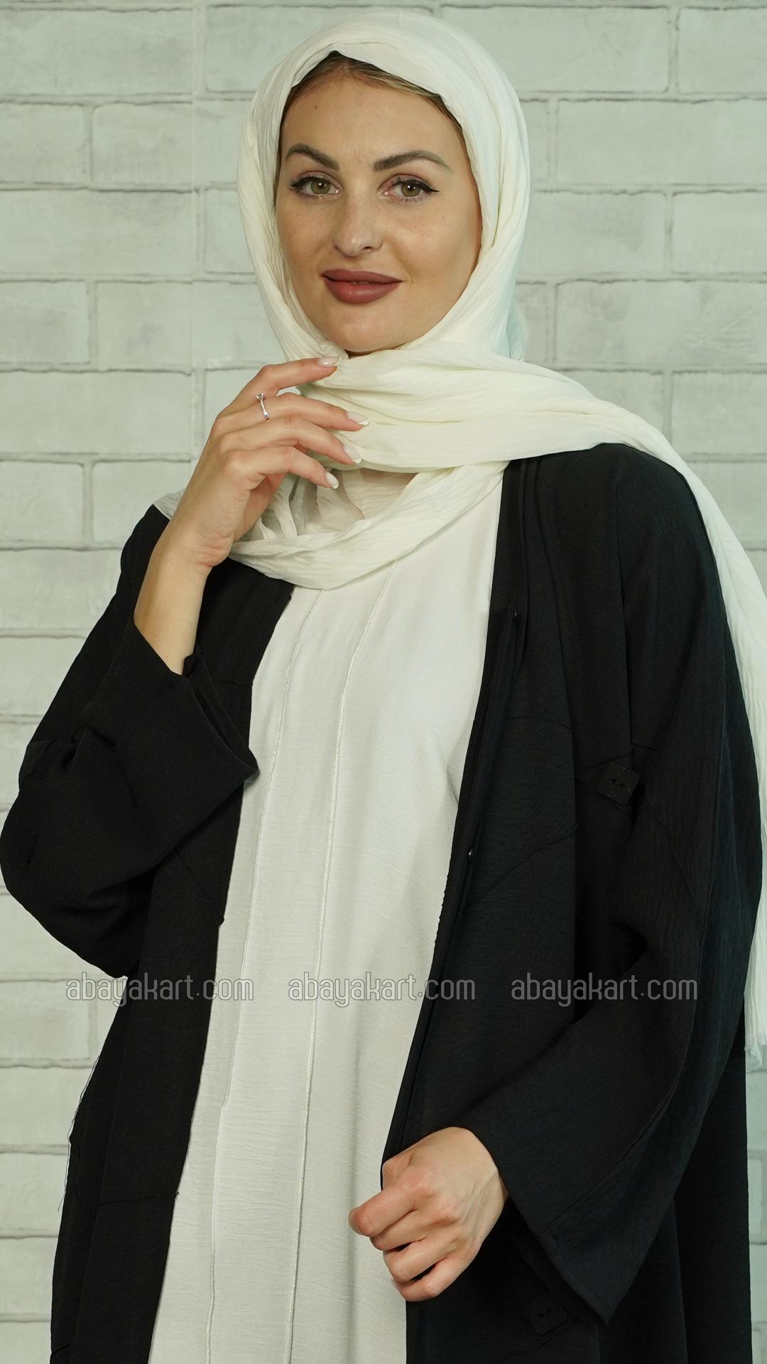 Bulk CEY Modest Dress with a Shrug and Black Show Buttons on the Front in OffWhite and Black