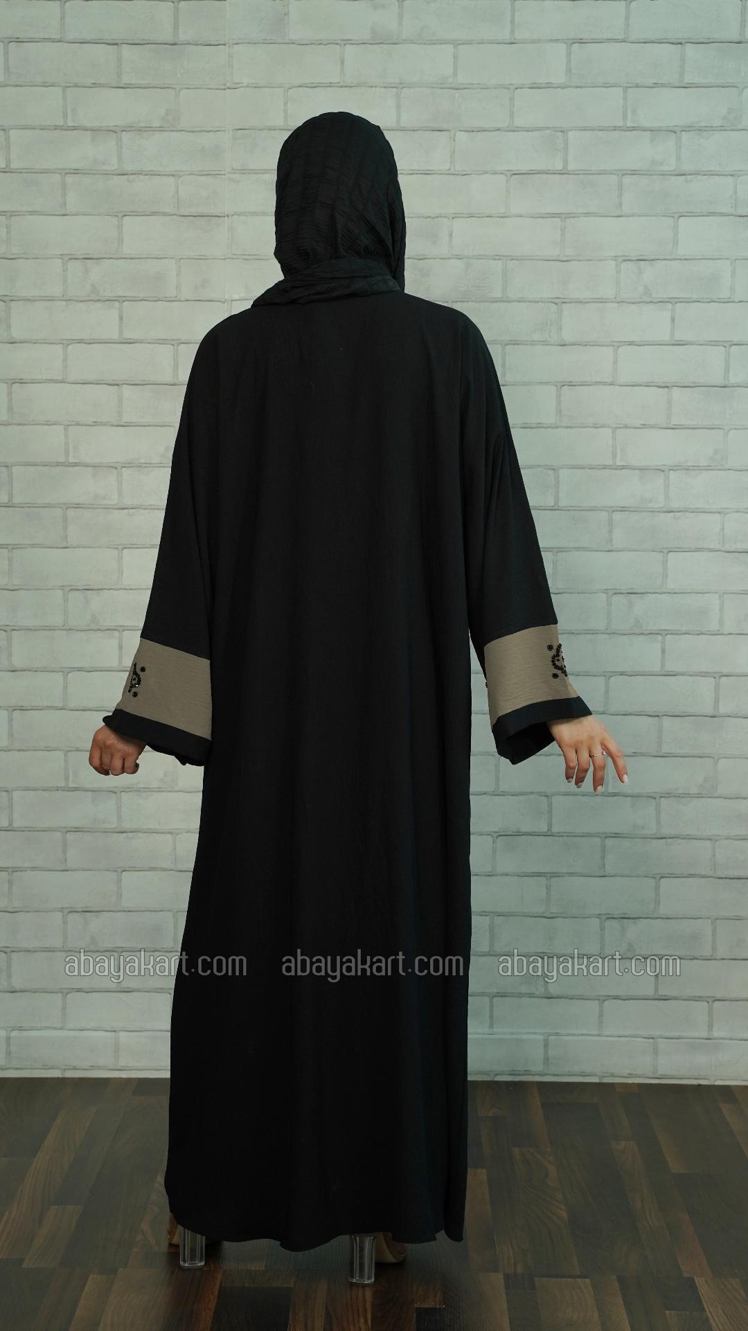 Bulk CEY Modest Dress with Black Crystal Handwork on the Front and Sleeves in Black and Brown