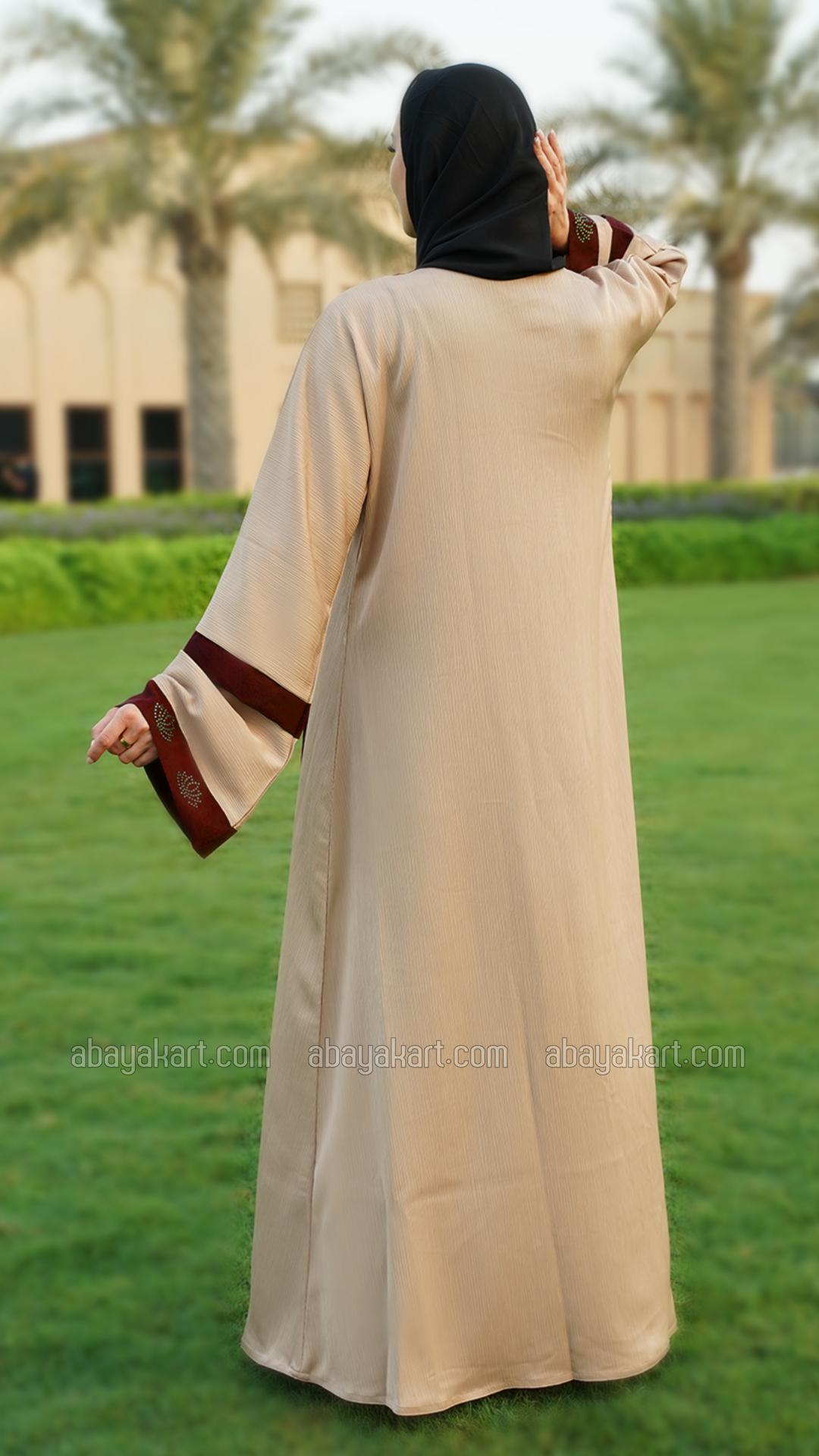 Bulk Masha Crepe Dark Maroon Abaya With an Attached Cream Shrug In CEY