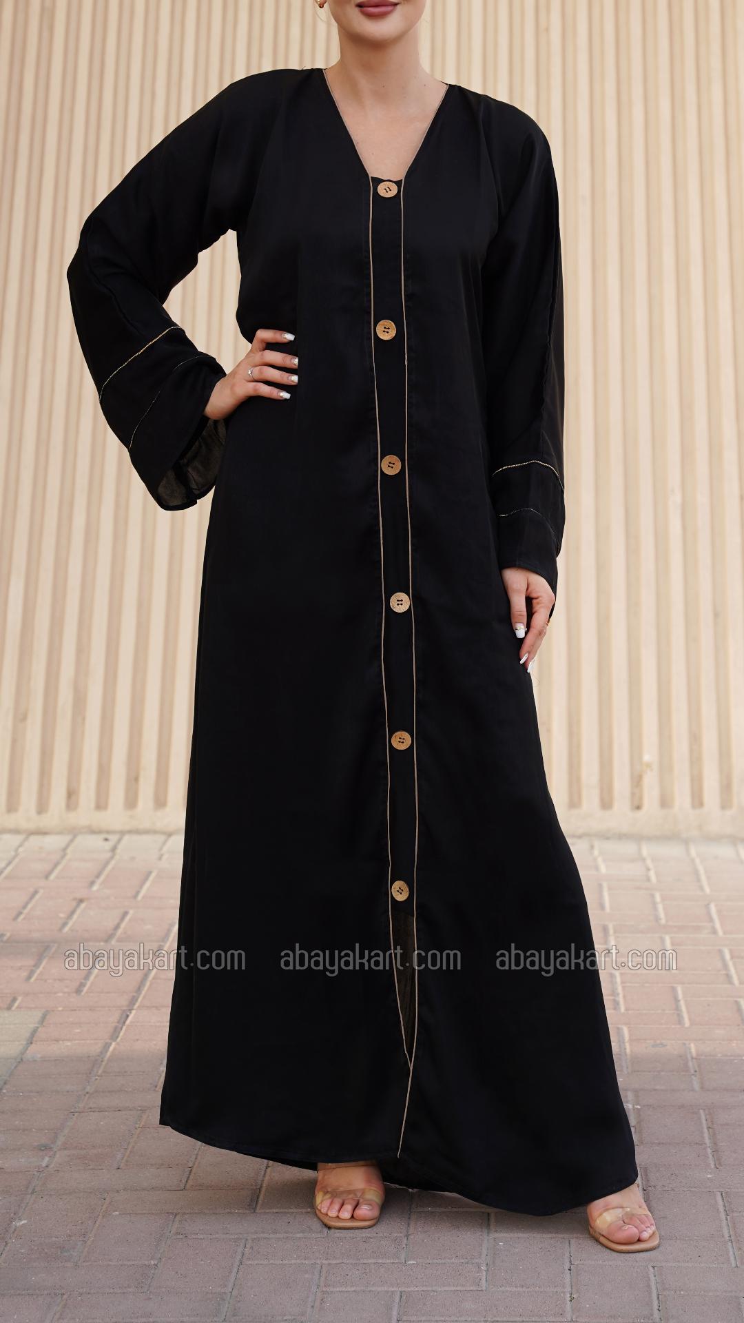 Bulk Abaya with Show Buttons on the Front and Sleeves in Black
