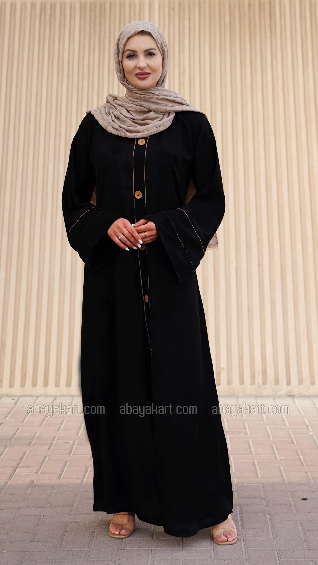 Bulk Abaya with Show Buttons on the Front and Sleeves in Black
