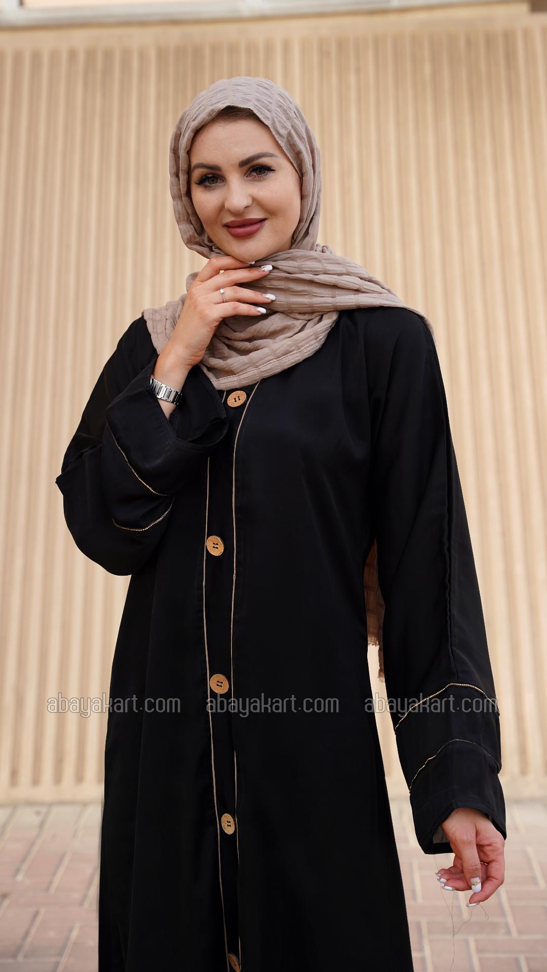 Bulk Abaya with Show Buttons on the Front and Sleeves in Black
