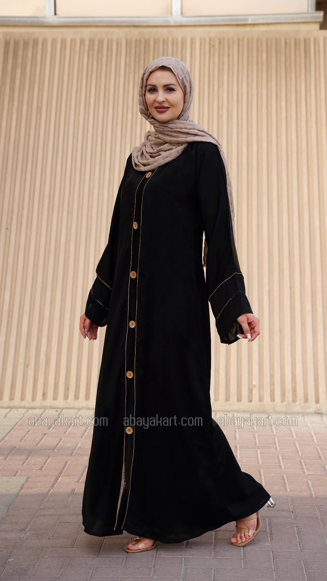 Bulk Abaya with Show Buttons on the Front and Sleeves in Black