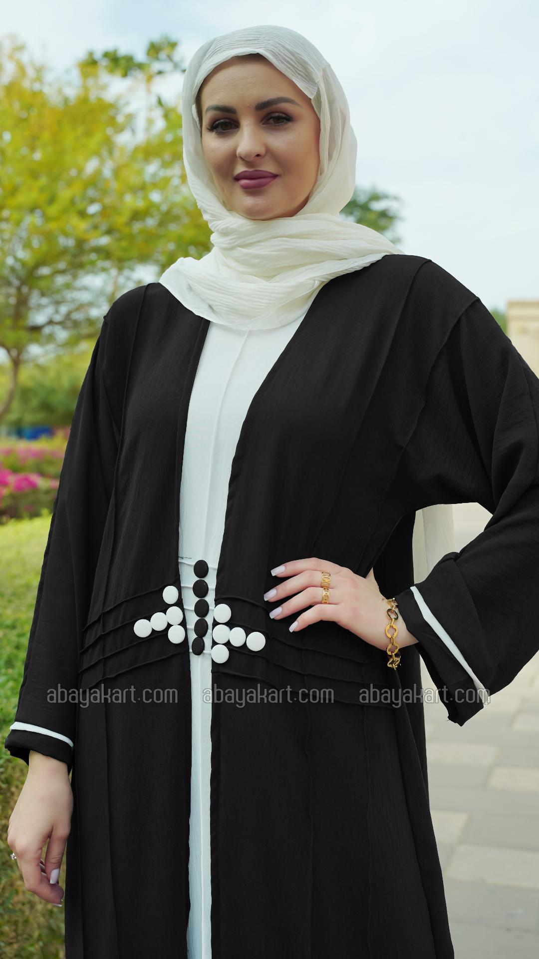 Bulk CEY Modest Dress with a Shrug and Show Button in OffWhite and Black