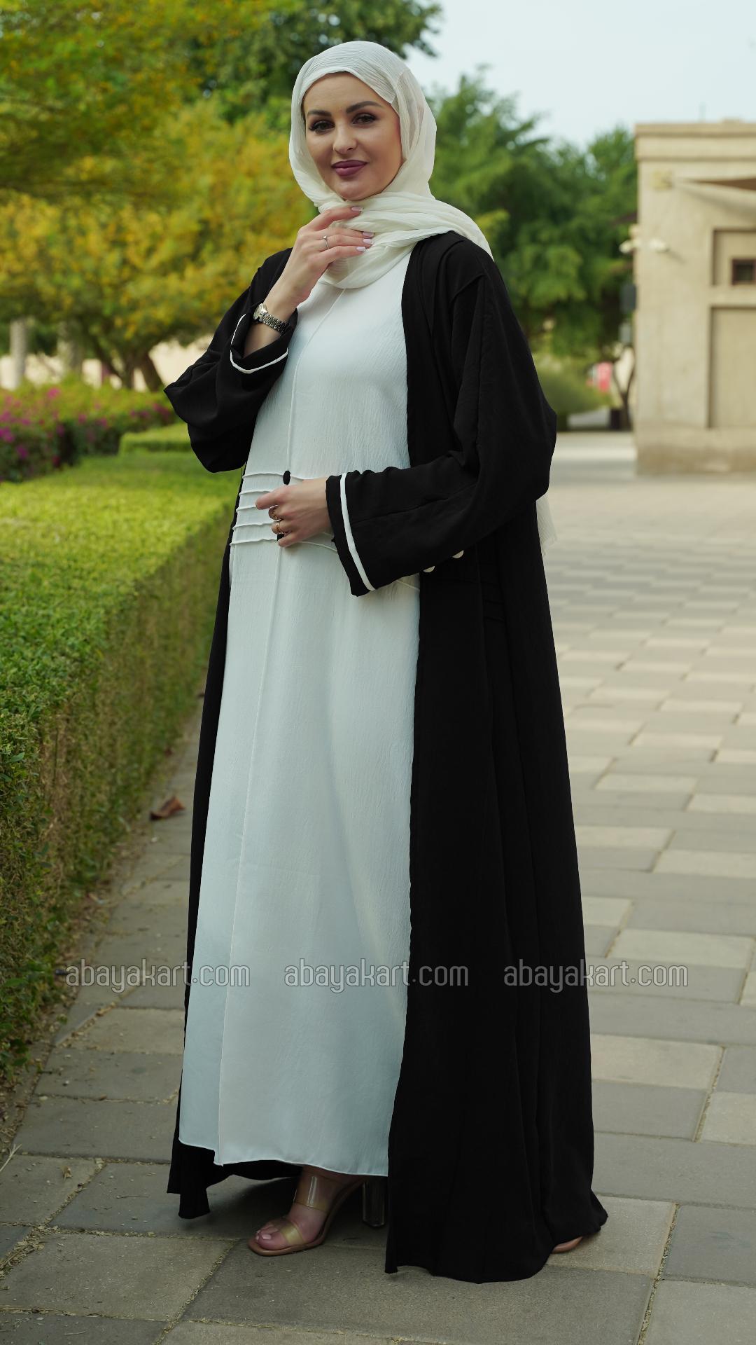 Bulk CEY Modest Dress with a Shrug and Show Button in OffWhite and Black